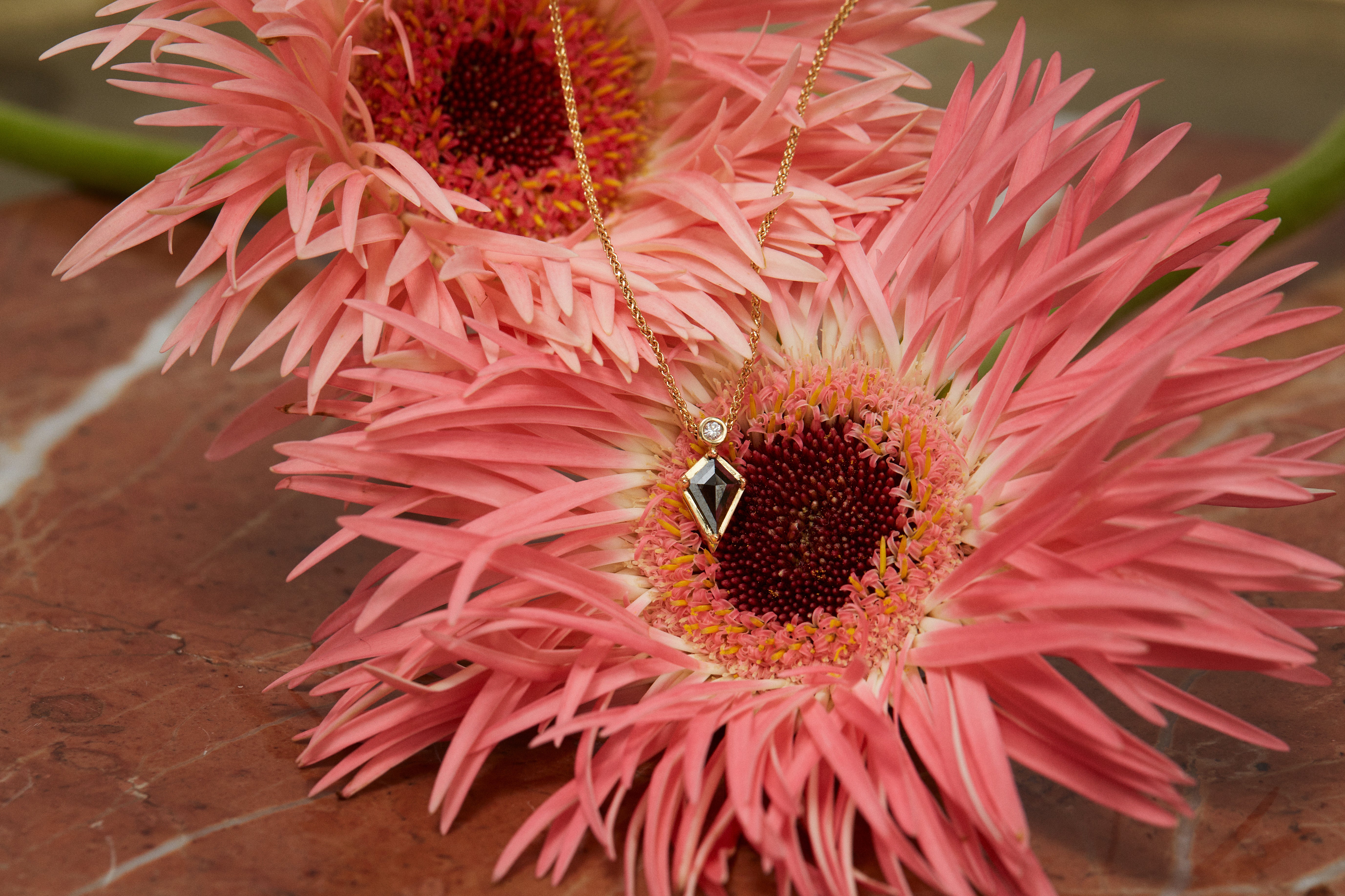 שרשרת זהב צהוב ויהלום שחור מרכזי מקולקציית "Kite"