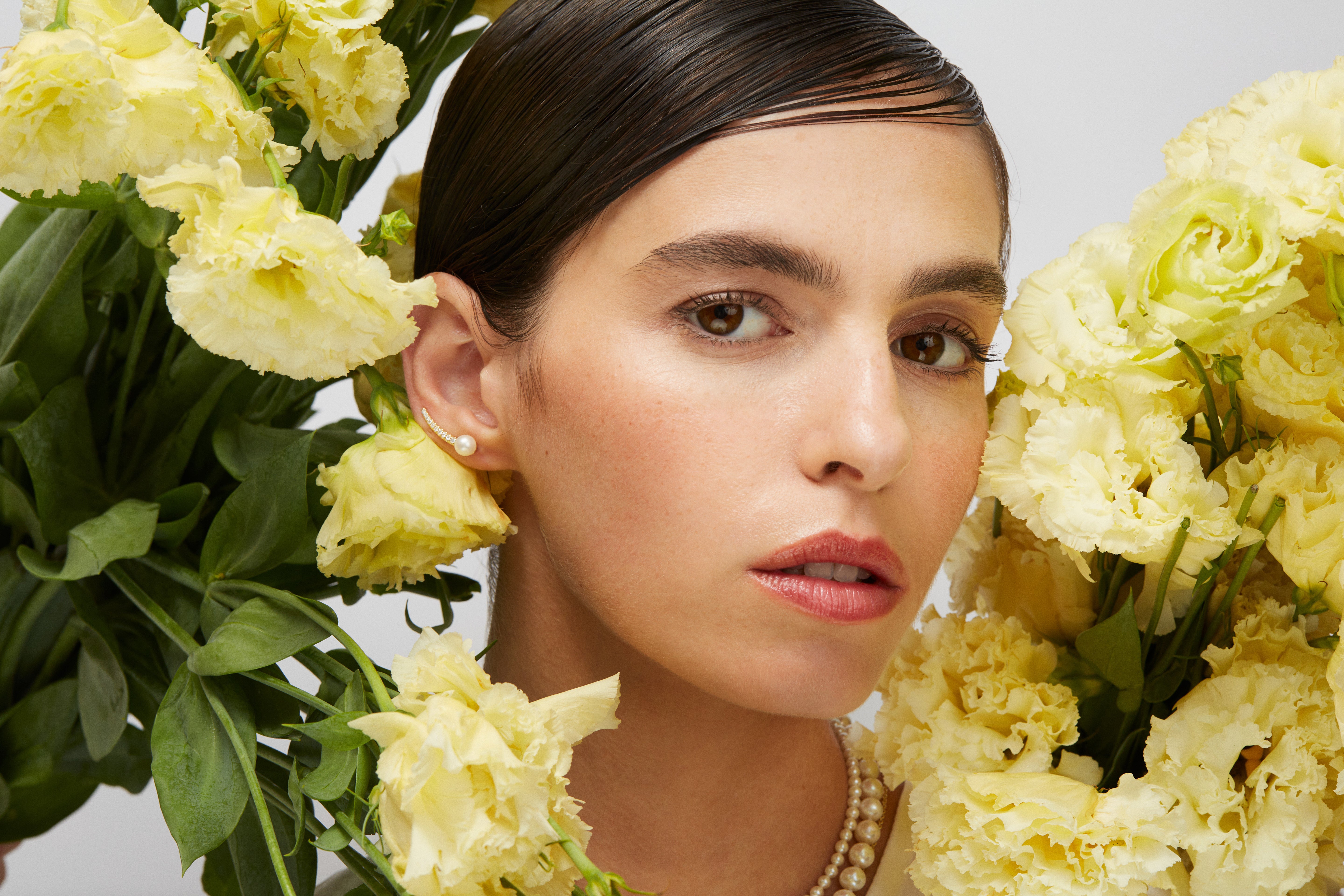 עגילי זהב מטפסים בשילוב פנינים ויהלומים