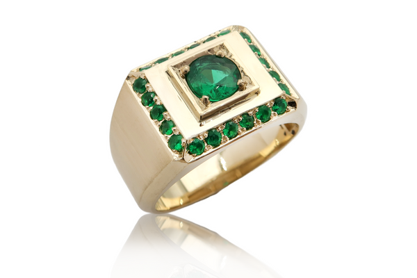 טבעת חותם ייחודית משובצת אבני אמרלד ירוק