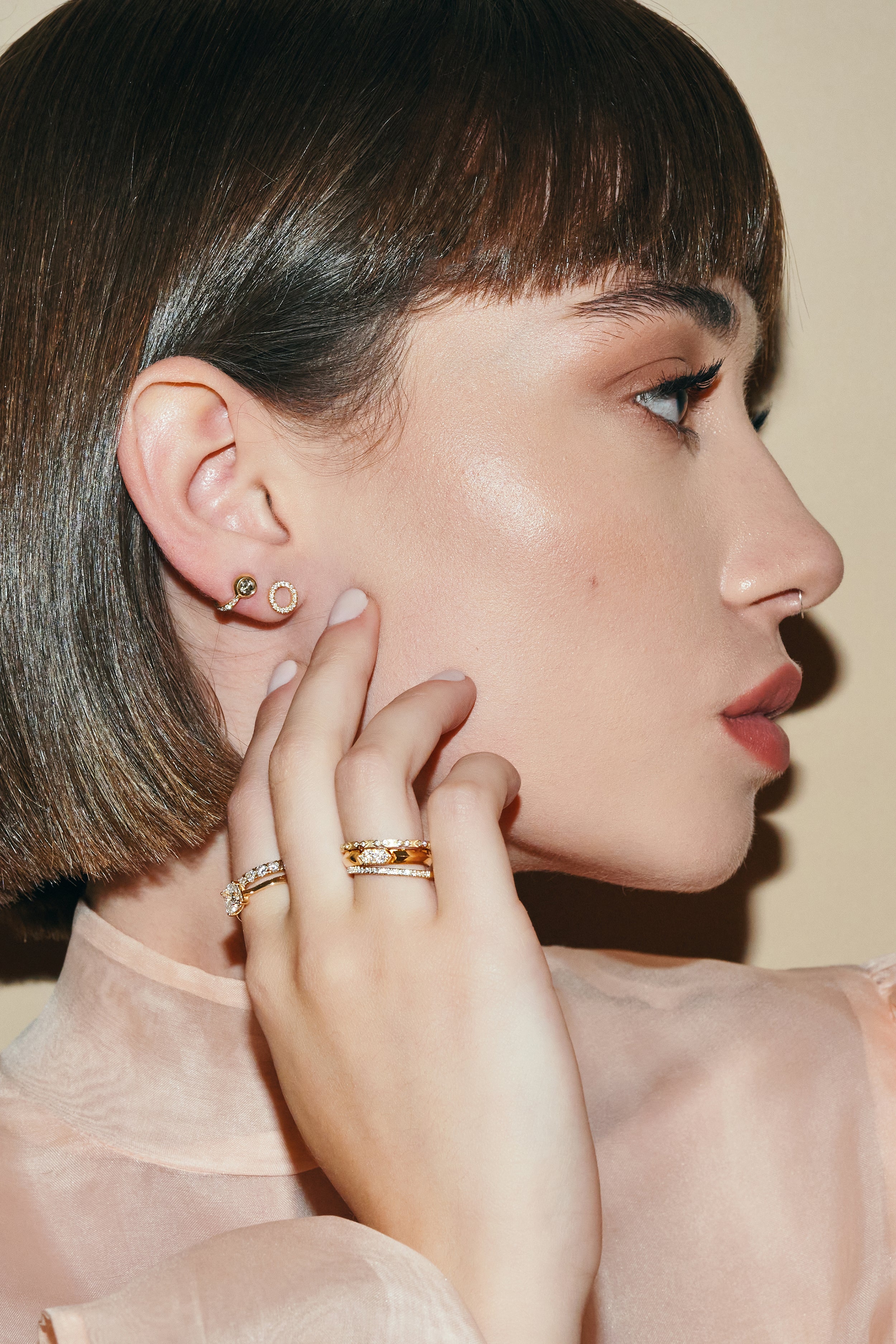 עגילי זהב 18 קראט ויהלומים מסוג HALO