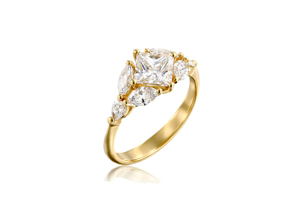 טבעת אירוסין משובצת יהלומים- פרינסס מרקיזה וטיפה