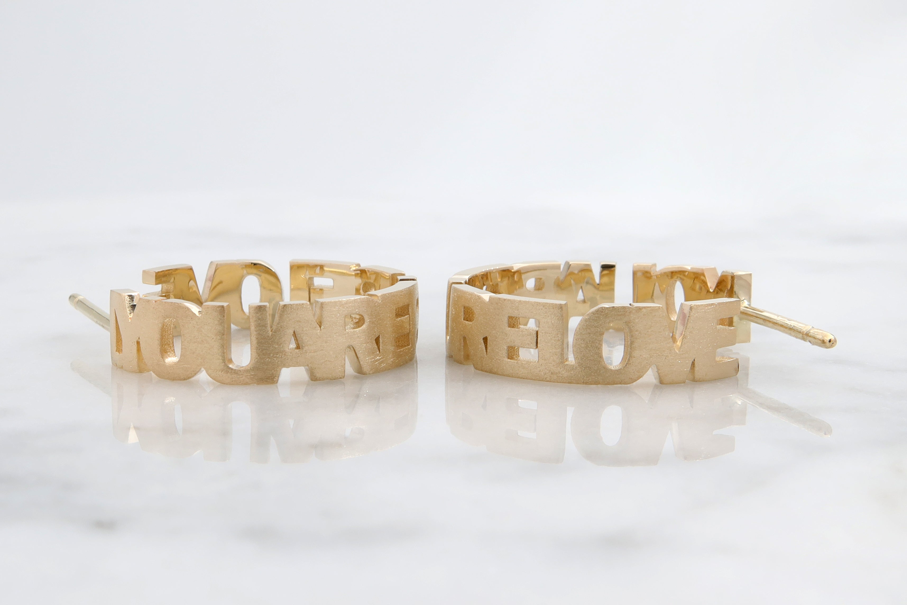 עגילי חישוק 14 קראט ''YOU ARE PURE LOVE''