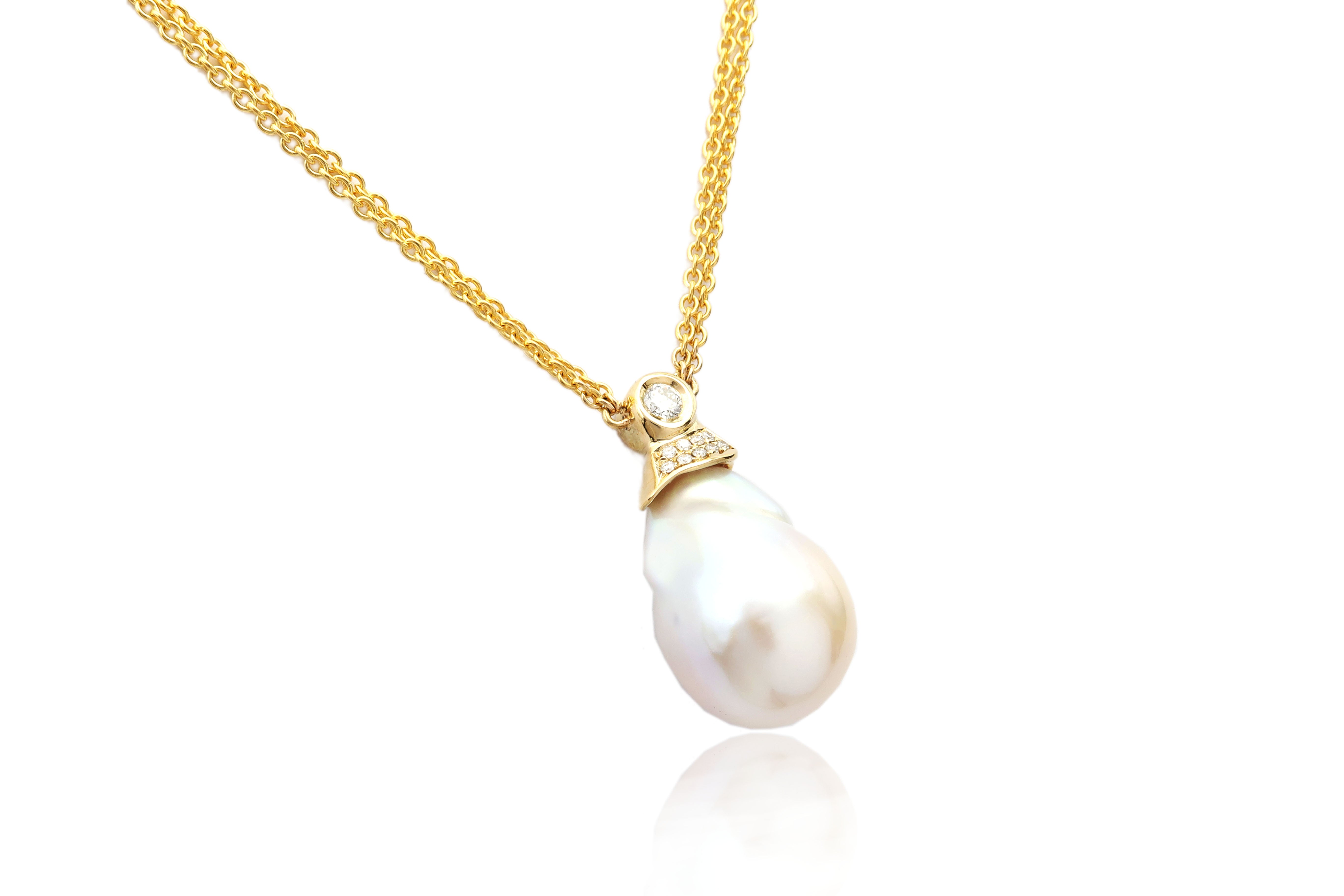 שרשרת זהב צהוב עם פנינת בארוק ויהלומים