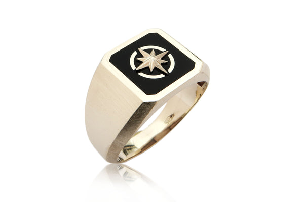 טבעת חותם עם כוכב הצפון באמייל שחור