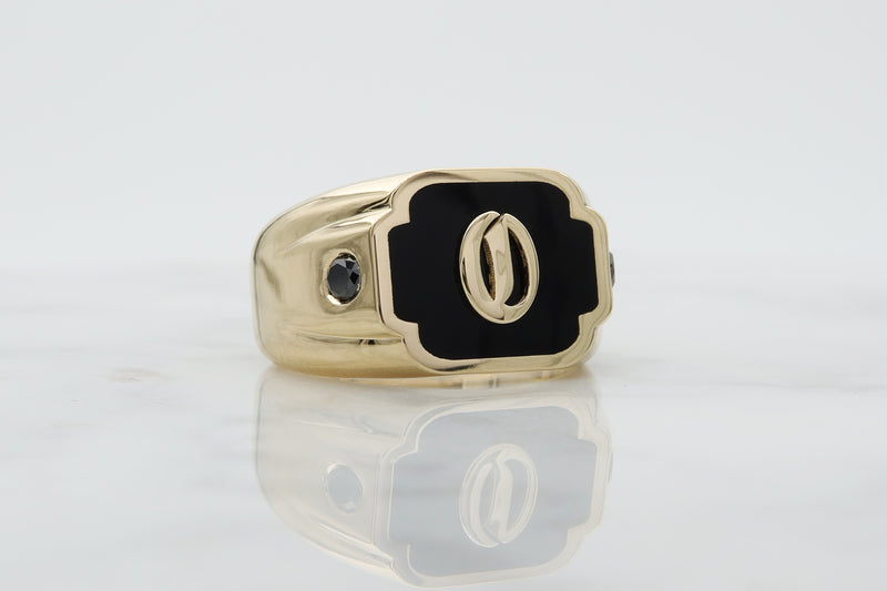 טבעת חותם וינטאג' עם אמייל שחור