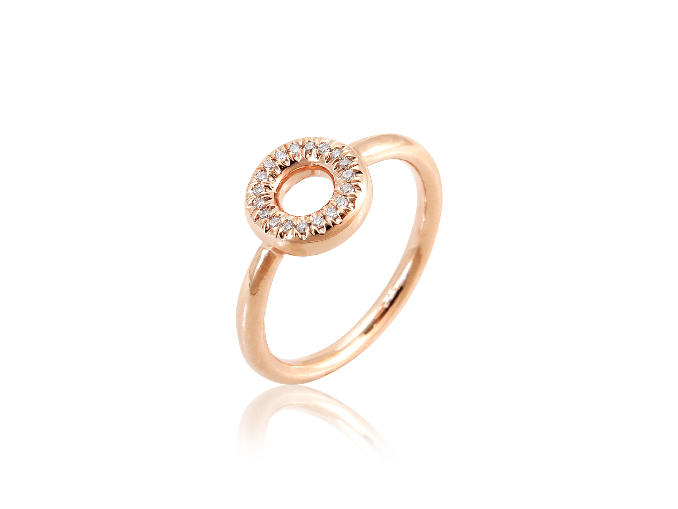 טבעת זהב אדום ויהלומים מסוג Halo