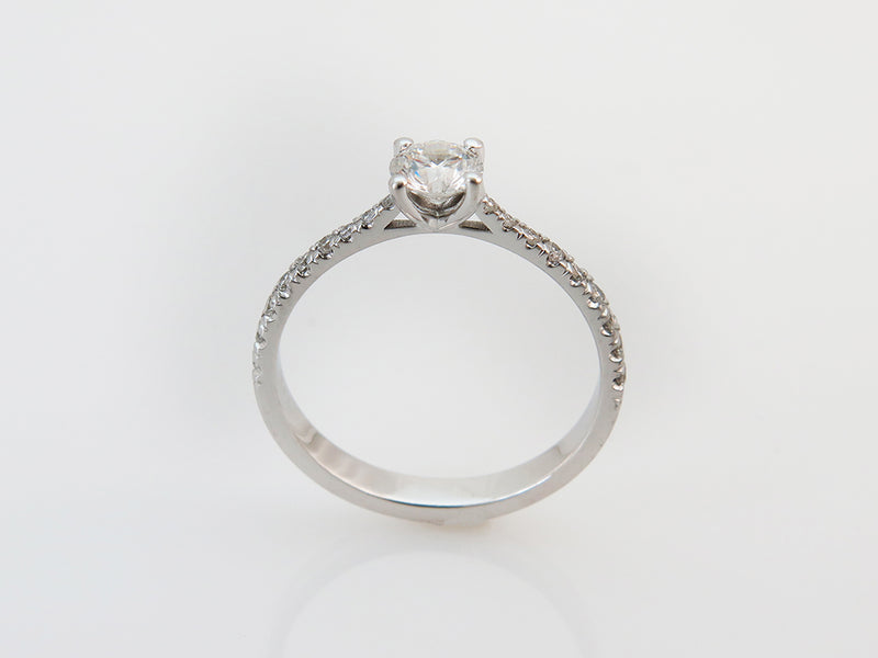 טבעת סוליטר קלאסית בזהב לבן עם יהלומים בצדדים