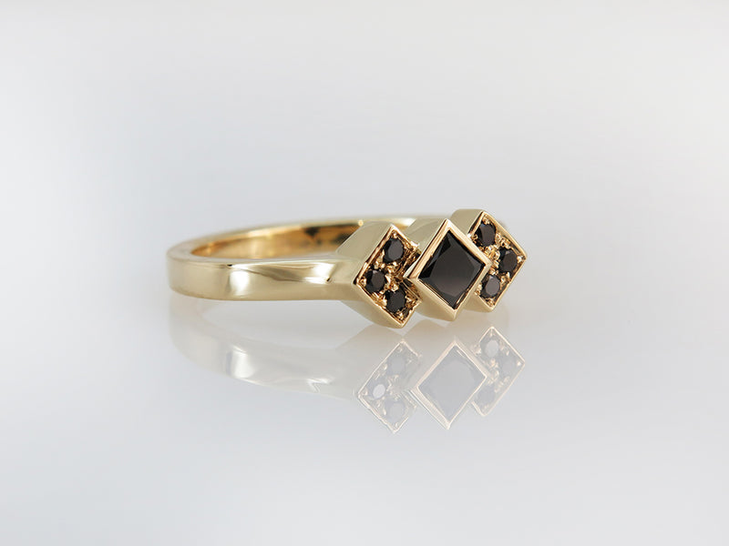 טבעת יהלום שחור מרובע Princess מדגם