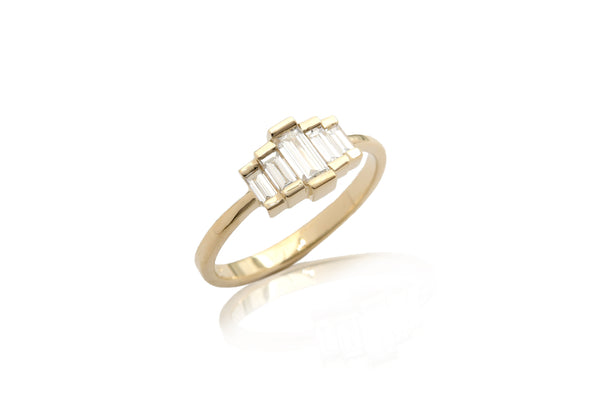 טבעת אירוסין 5 יהלומי בגט בסגנון ארט דקו