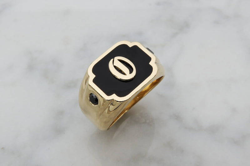 טבעת חותם וינטאג' עם אמייל שחור