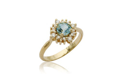 טבעת משובצת אבן חן כחולה ויהלומים - אקווה מרין